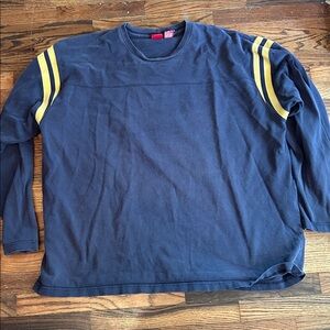 Navy Blue Long Sleeve Shirt with Yellow Stripes